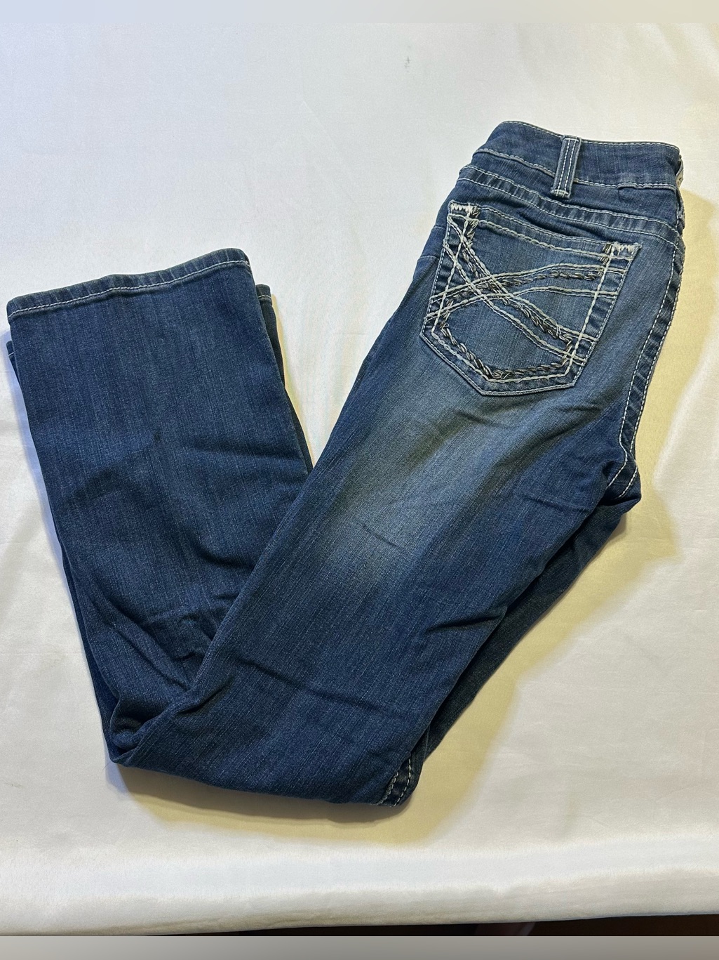 Ariat Dark Blue Mid Rise Boot Cut Jeans With Contrast Pocket Stitching